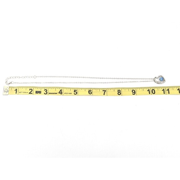 Blue Topaz Rhinestone Silver Tone Gemstone Floating Heart Pendant Necklace - Picture 5 of 5